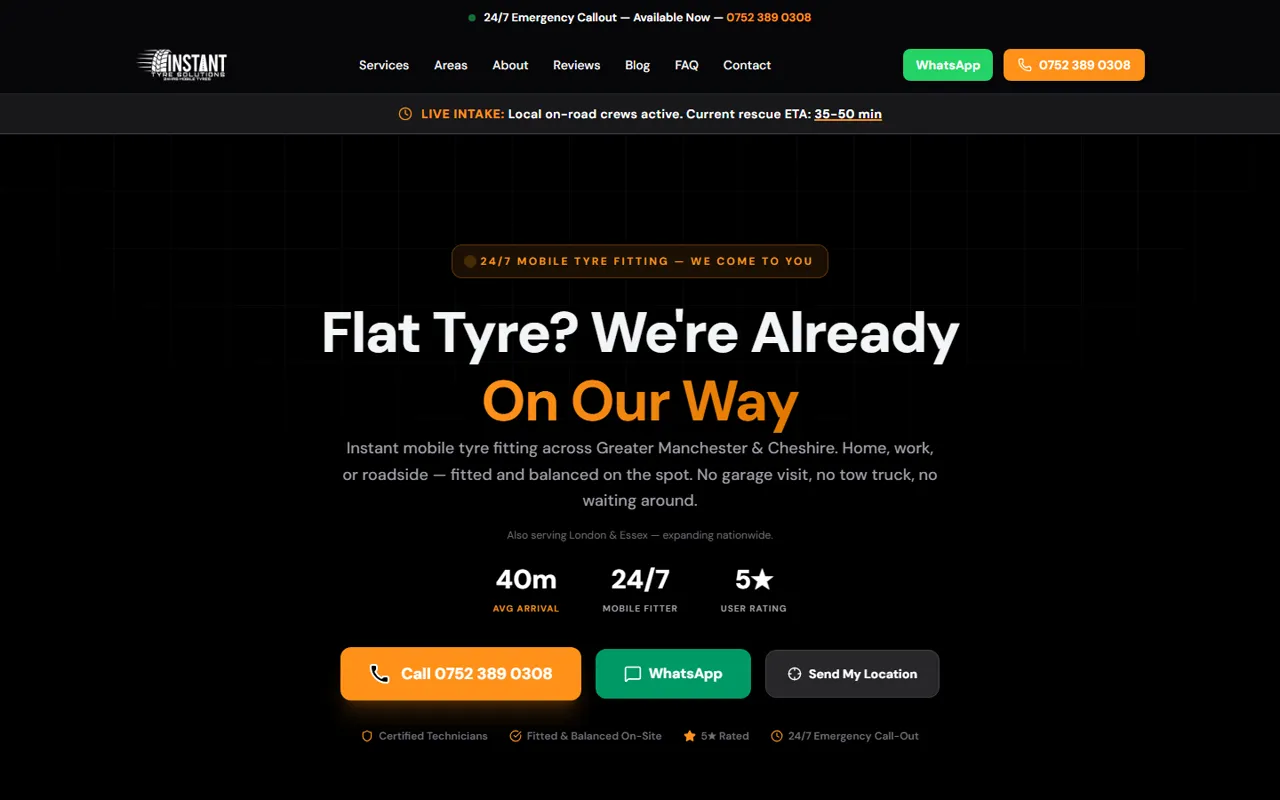 Instant Tyre Solutions website, built by Coltura