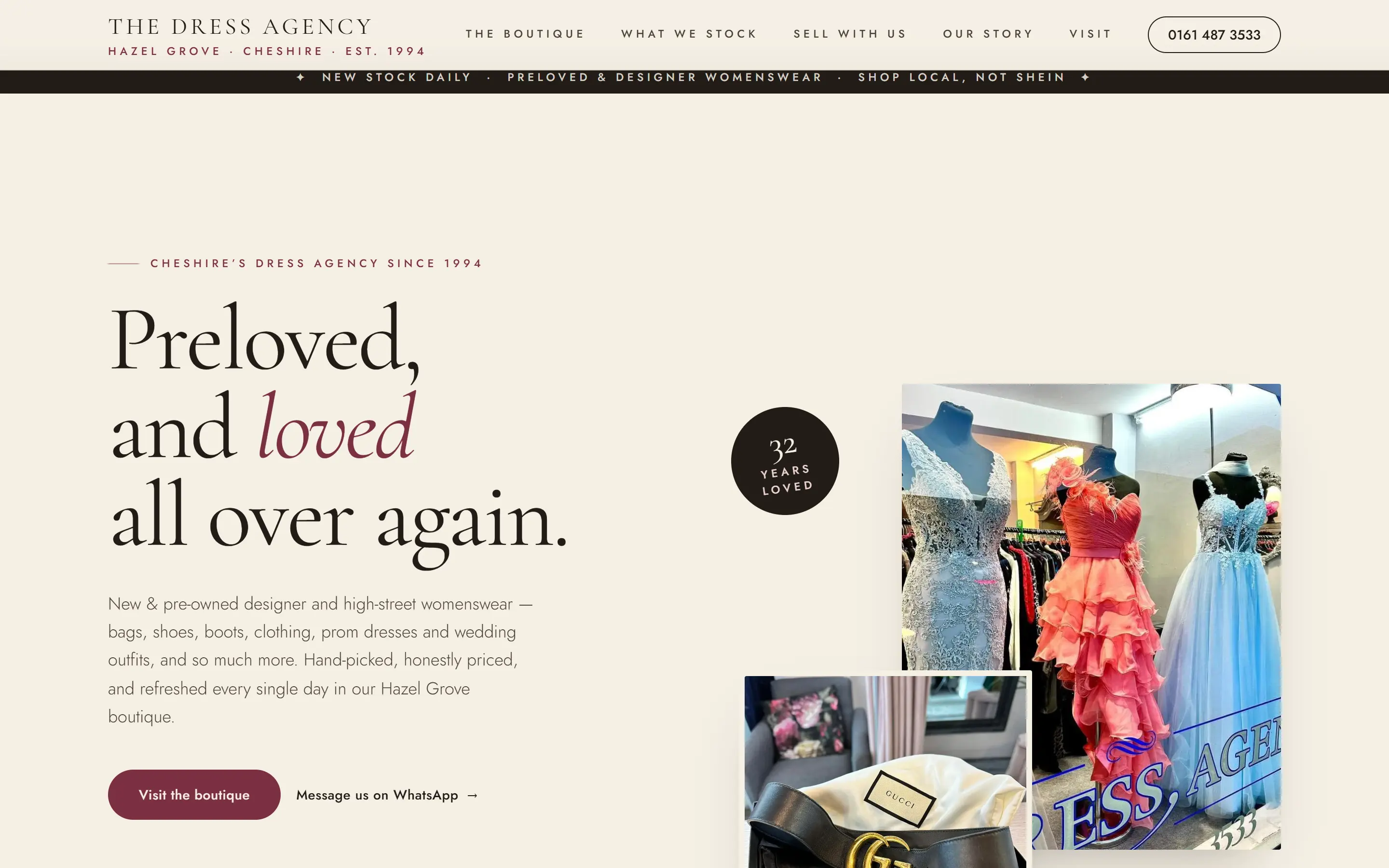 The Dress Agency website, home page on a desktop screen