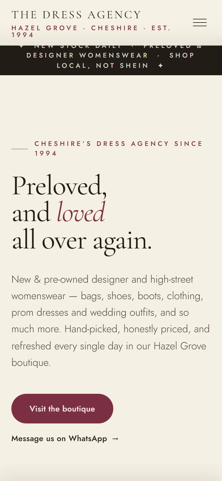 The Dress Agency website on a phone