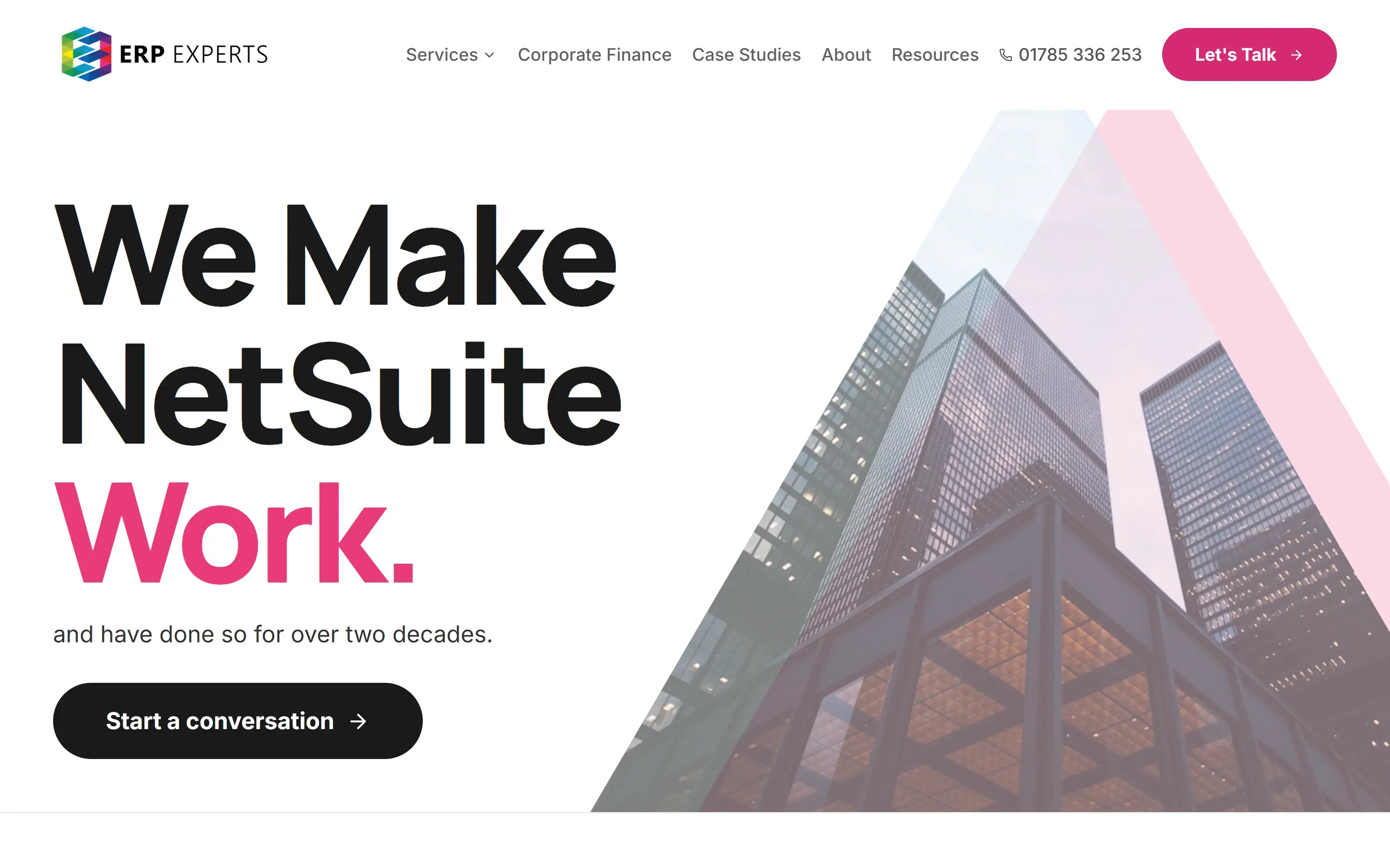 ERP Experts website, home page on a desktop screen
