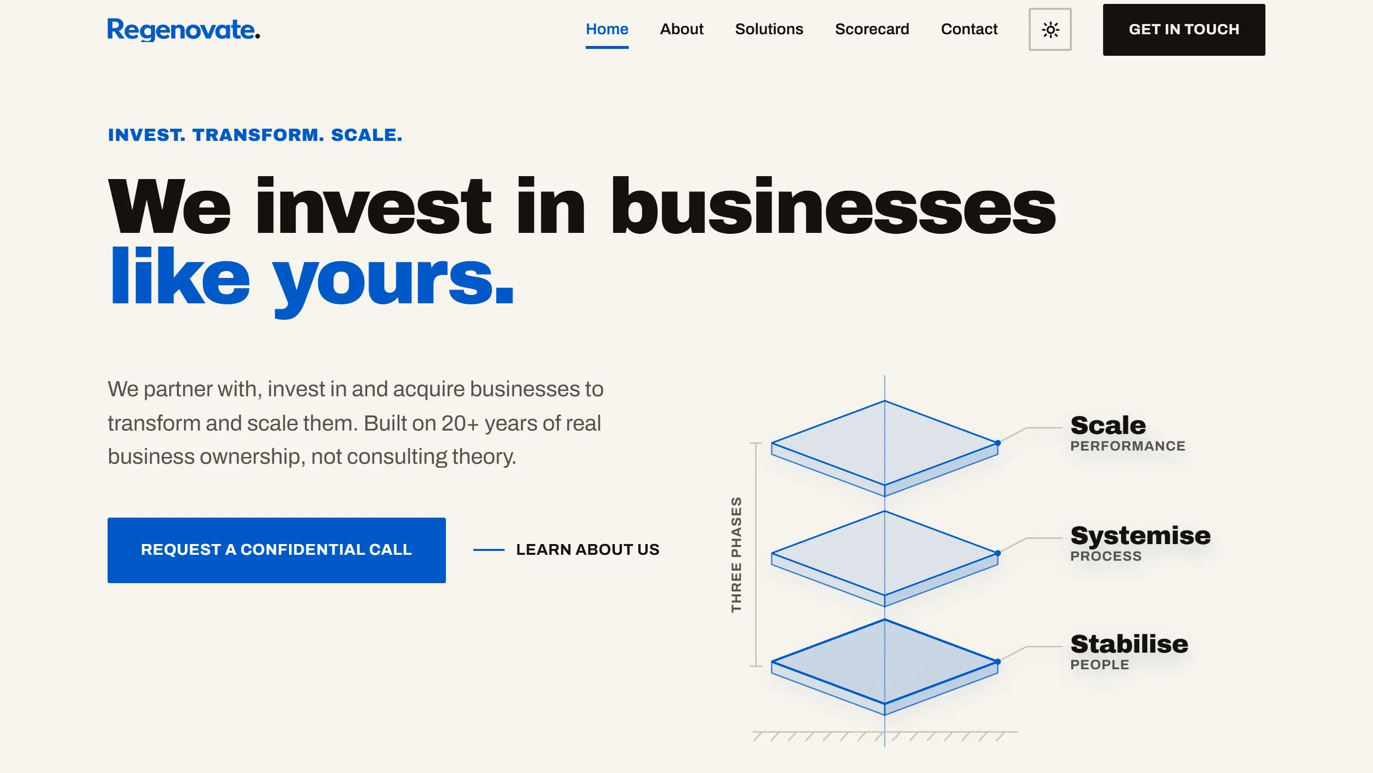 Regenovate website, home page on a desktop screen