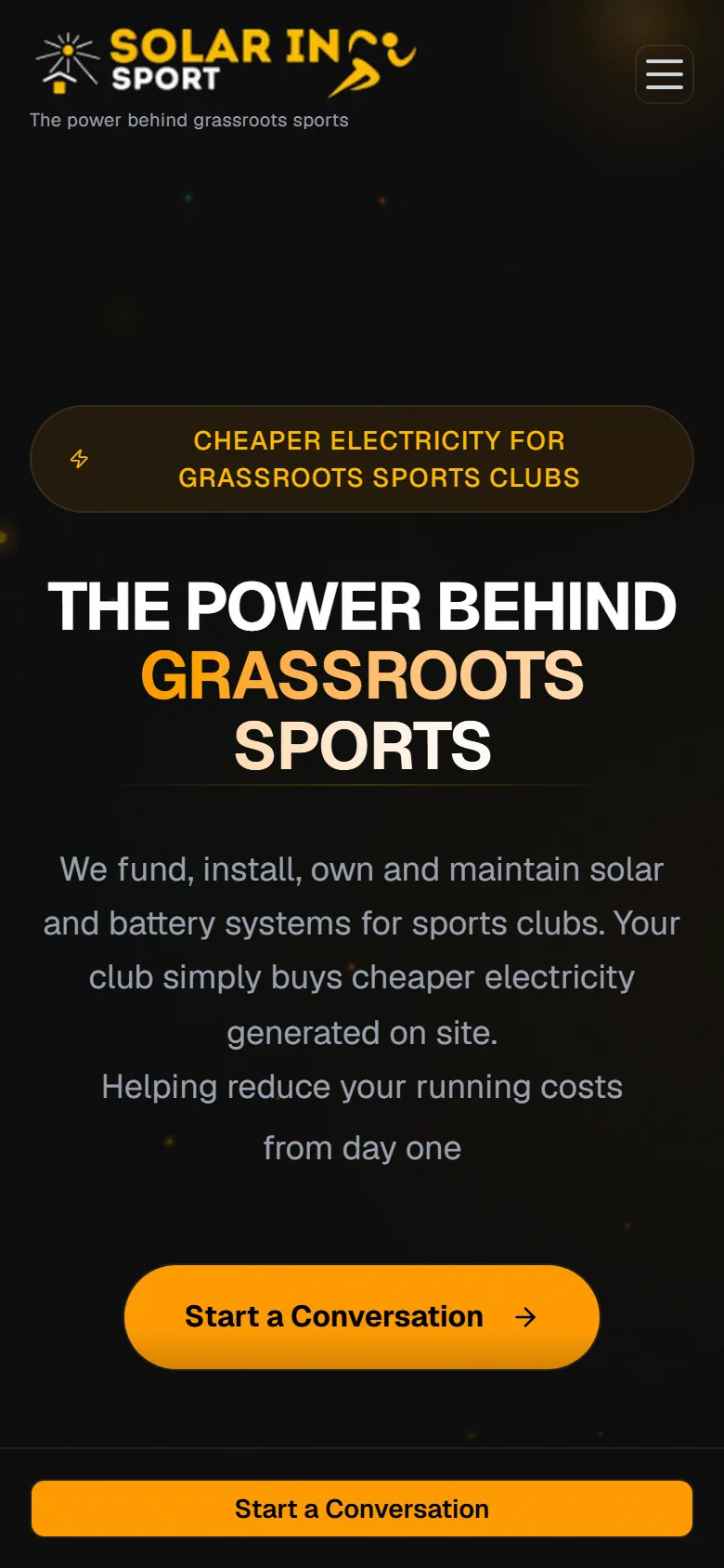 Solar in Sport website on a phone